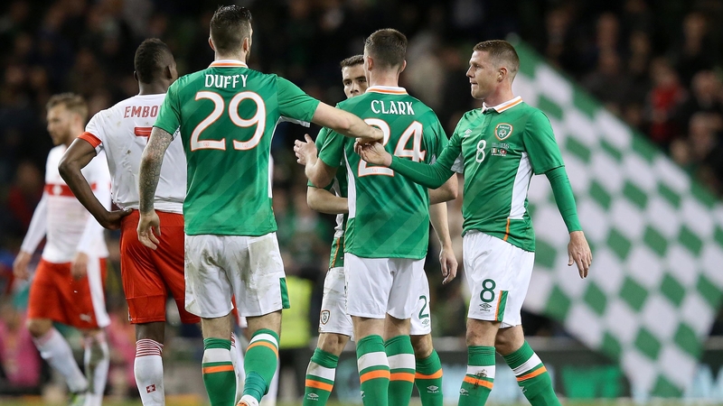 The symbol was worn on Irish jerseys for the international friendly against Switzerland
