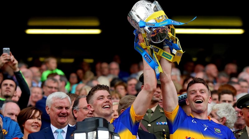 Ronan (L) and Padraic Maher lift the Liam MacCarthy Cup
