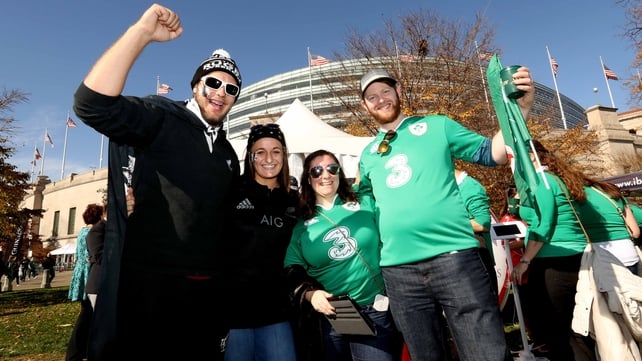 Irish and New Zealand supporters mingle outside of Soldier Field