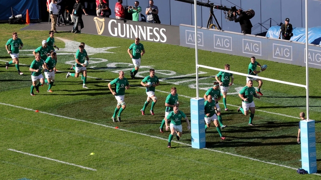 The Ireland team warm up before the match