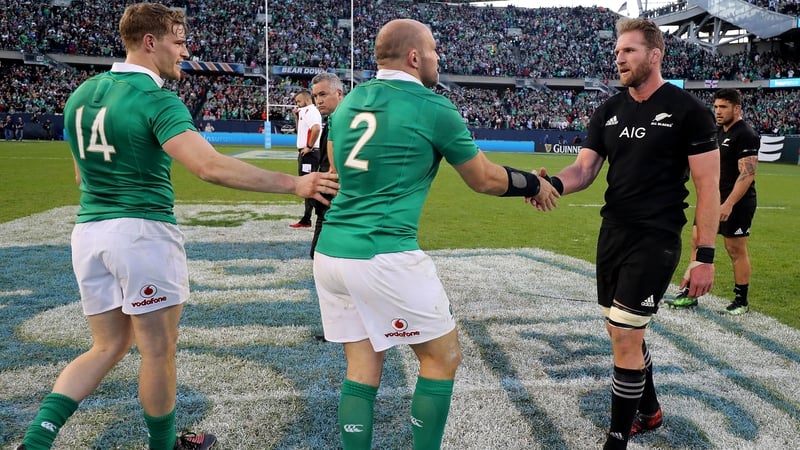Captains Rory Best and Kieran Read shake hands after the match