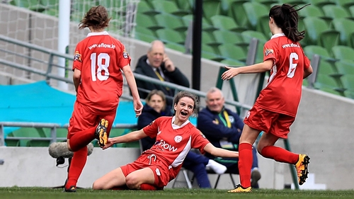 Leanne Kiernan celebrates scoring in the FAI Senior Cup final