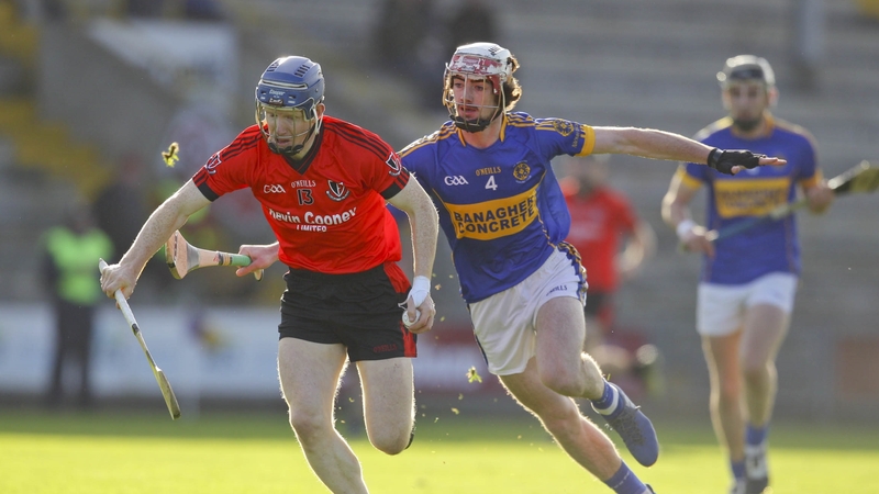 Oulart-The Ballagh’s Rory Jacob (l) with Ben Conn of St Ryanagh's