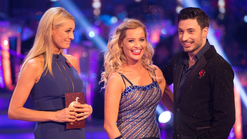 Laura Whitmore (centre) with professional partner Giovanni Pernice and Strictly host Tess Daly - "Everyone's a great dancer and that's why I probably don't feel so upset"
