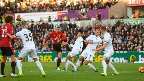Ibrahomovic ended a run of six matches without a goal by scoring twice against Swansea