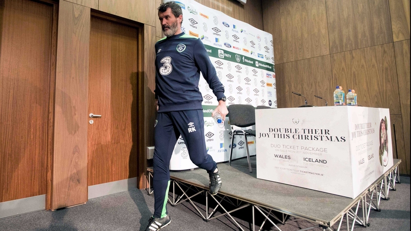 Roy Keane leaves the stage at Abbotstown after his press conference