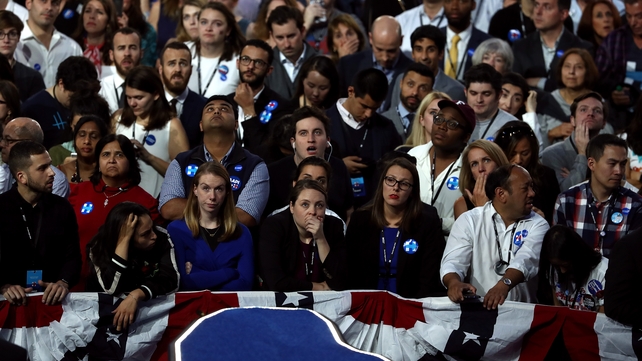Hillary Clinton supporters react after Donald Trump was projected to win the state of Florida in Times Square