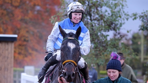 Nina Carberry celebrates winning at Down Royal on board Joey Sasa last week