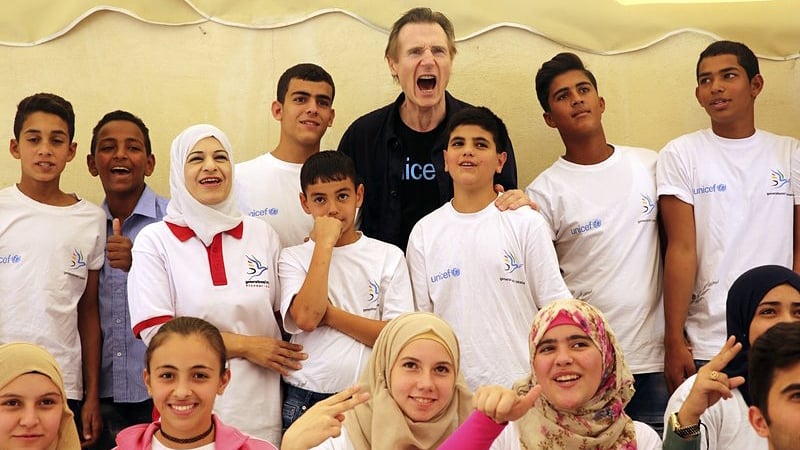 Liam Neeson visits young Syrian refugees in Jordan