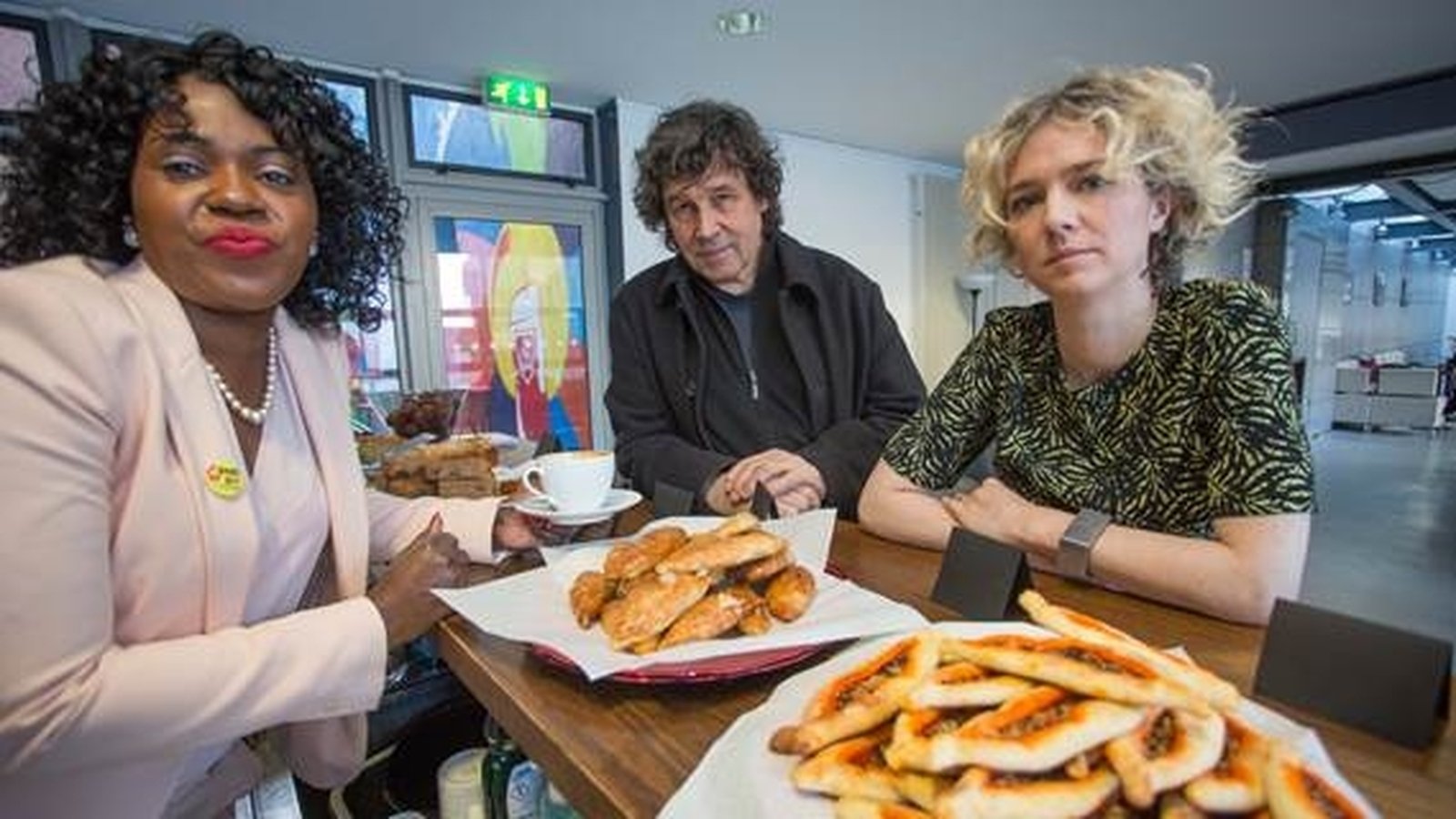 Our Table co-founders Ellie Kisyombe and Michelle Darmody with actor Stephen Rea
