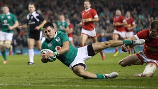 Tiernan O'Halloran with Ireland's third try