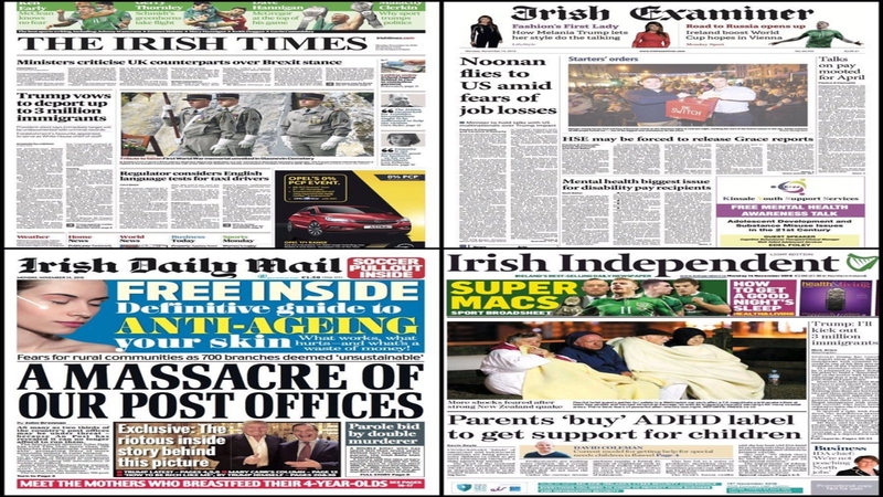 Both the Irish Daily Mirror and Irish Sun lead with the victory of Conor McGregor in his Mixed Martial Arts bout at Madison Square Garden in New York.