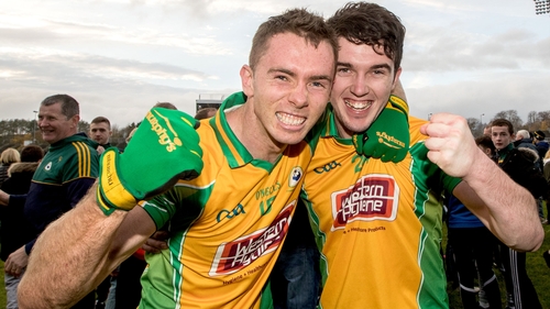 Corofin's Jason Leonard and Colin Brady celebrate their win over Castlebar