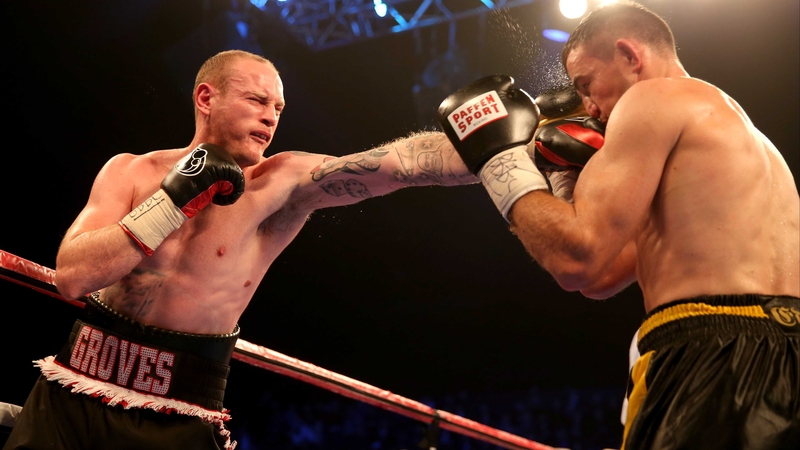 George Groves rocks Eduard Gutknecht with a left jab at Wembley's SSE Arena