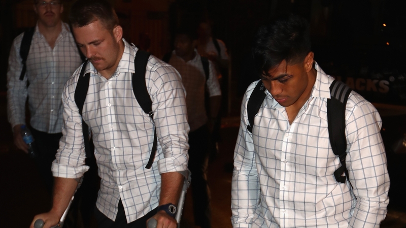 Cane (l) and Fekitoa arrive in Paris on Sunday