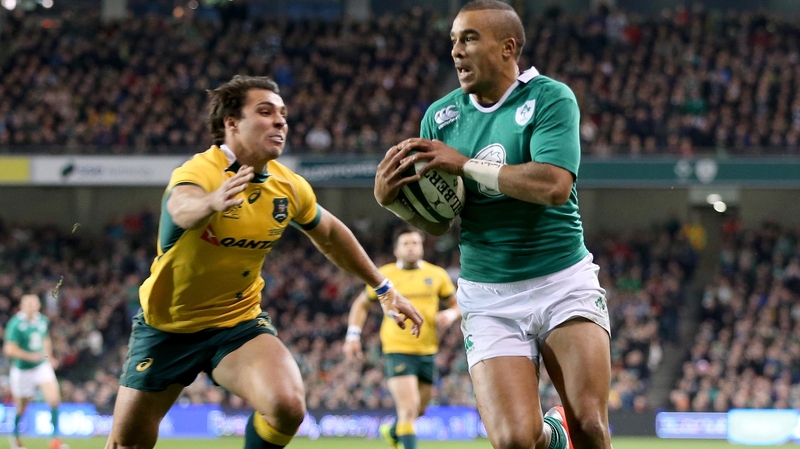 Simon Zebo goes over for a try during the 2014 encounter