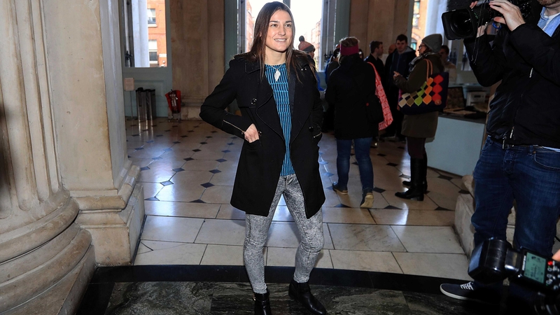 Katie Taylor at today's press conference in Dublin