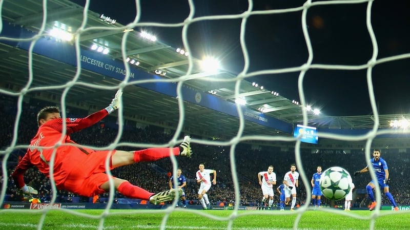 Riyad Mahrez scores Leicester's second from the penalty spot