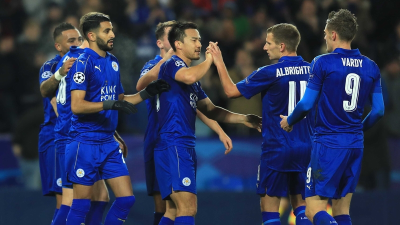 Leicester celebrate Riyad Mahrez's goal