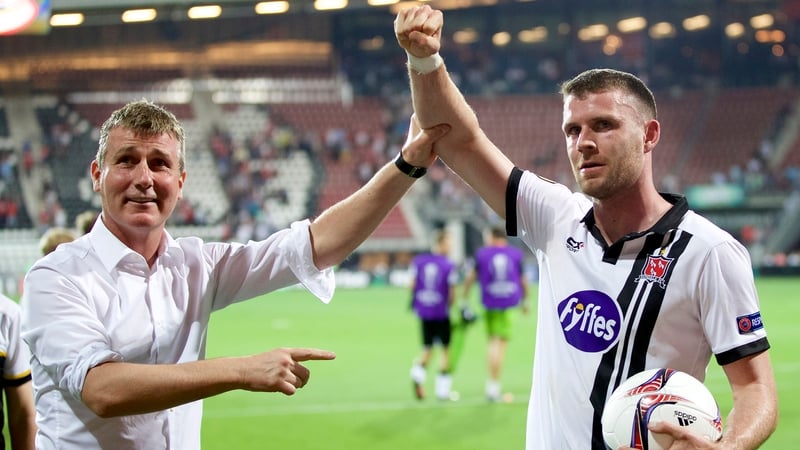 Stephen Kenny and Ciaran Kilduff celebrate their last gasp draw in Alkmaar