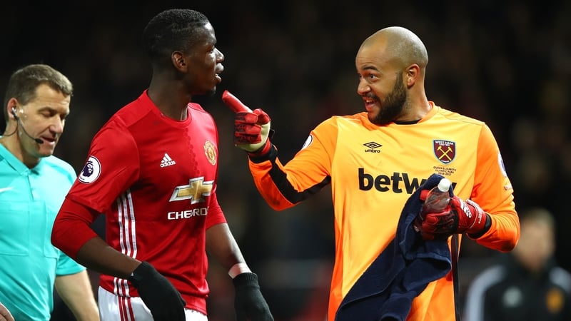 Darren Randolph had words with Manchester United's Paul Pogba at half-time on Sunday