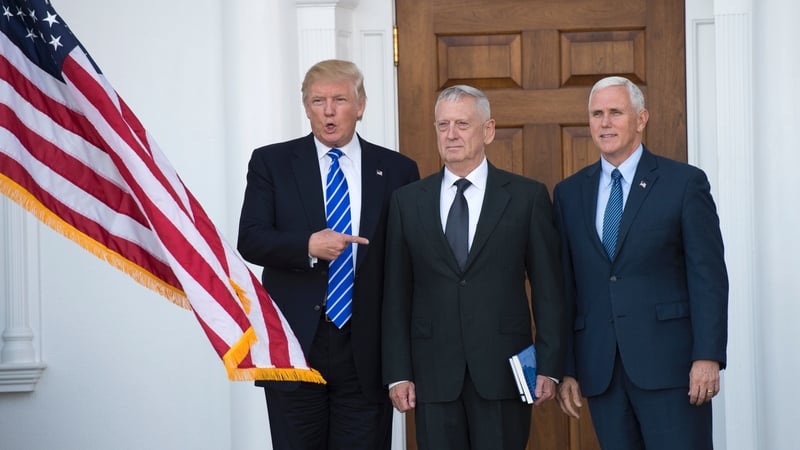 Donald Trump, James Mattis and Vice President-elect Mike Pence