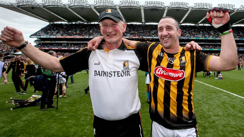 Brian Cody and Eoin Larkin celebrate on the Croke Park sod