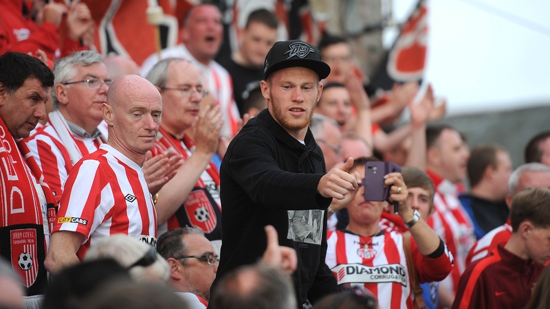 James McClean with the Derry fans at The Brandywell