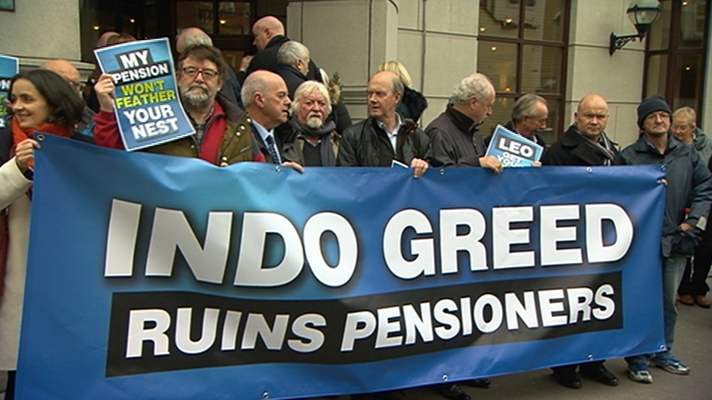 Current and former employees protested outside INM's EGM over significant cuts to their pension entitlements