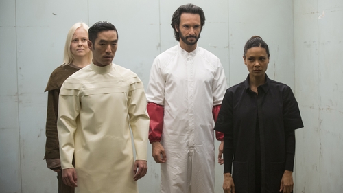 Thandie Newton's Maeve (far right) came upon Samurai park in Westworld finale