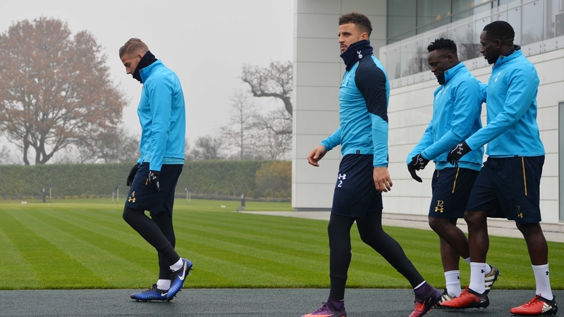Toby Alderweireld (L) at Tottenham's training centre earlier today