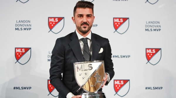 David Villa with his award in New York today