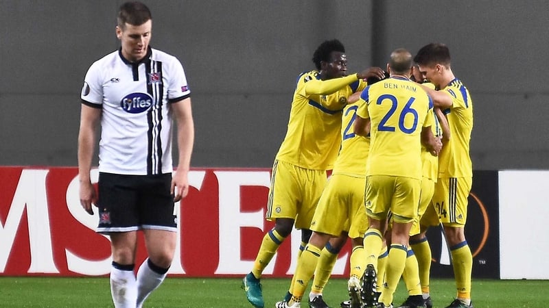 A dejected Patrick McEleneny walks away after Dor Miha scores Maccabi Tel-Aviv's second goal