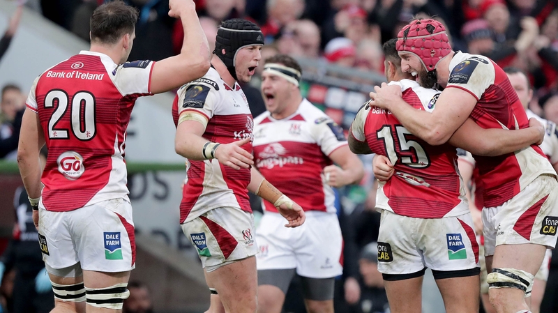 Ulster players celebrate at the final whistle