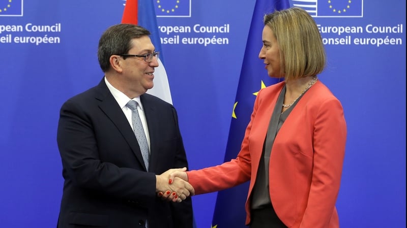 Cuban Foreign Minister Bruno Rodriguez Parrilla and EU foreign affairs chief Federica Mogherini