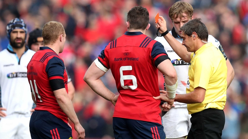 Keith Earls is sent off against Glasgow