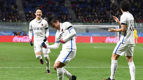 Yasushi Endo celebrates scoring a nonchalant back-heel for Kashima Antlers