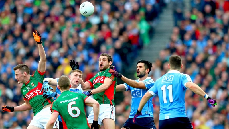 Mayo and Dublin players battle for possession during last October's All-Ireland SFC final replay