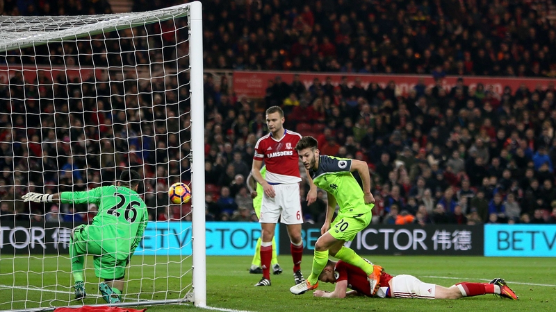 Adam Lallana scores Liverpool's first goal at the Riverside