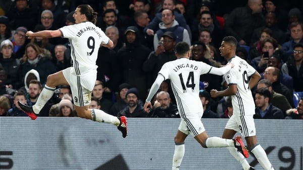Zlatan Ibrahimovic celebrates his winner at Selhurst Park