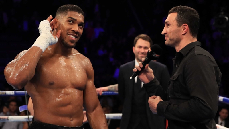 Anthony Joshua and Wladimir Klitschko after Joshua had defeated Eric Molina last week