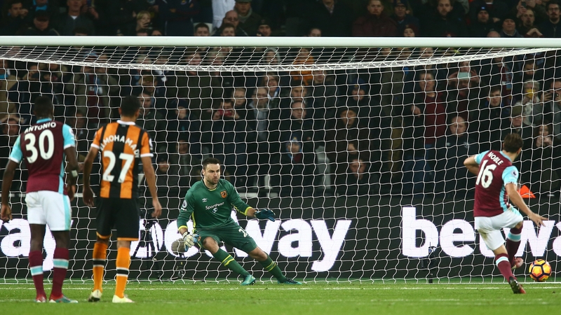 Mark Noble scores from the penalty spot