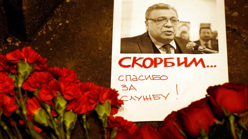 Andrei Karlov was shot in the back while giving a speech at an art gallery yesterday