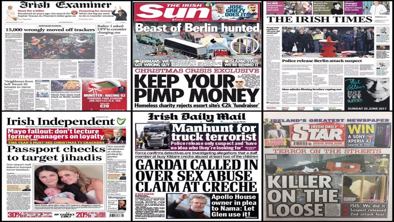 There is a sombre photograph on the front page of the Times. It shows the German chancellor, Angela Merkel, with the country's foreign minister and interior minister, and the mayor of Berlin.
