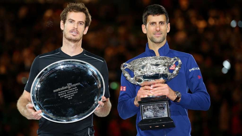 Novak Djokovic (R) defeated Andy Murray in the Australian Open men's singles final last January