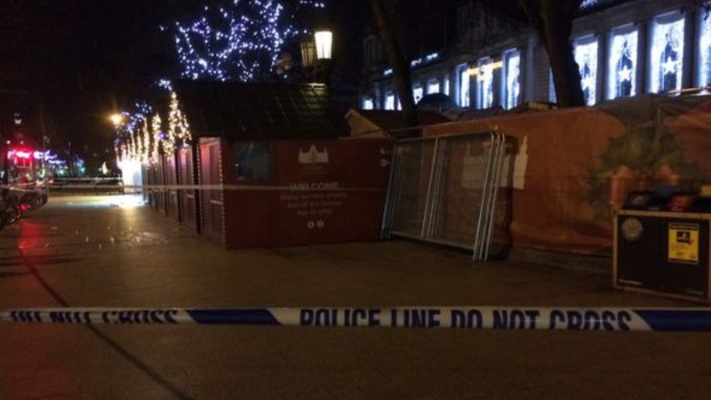 The crowded market in the grounds of City Hall was cleared last night (Pic: BBC)