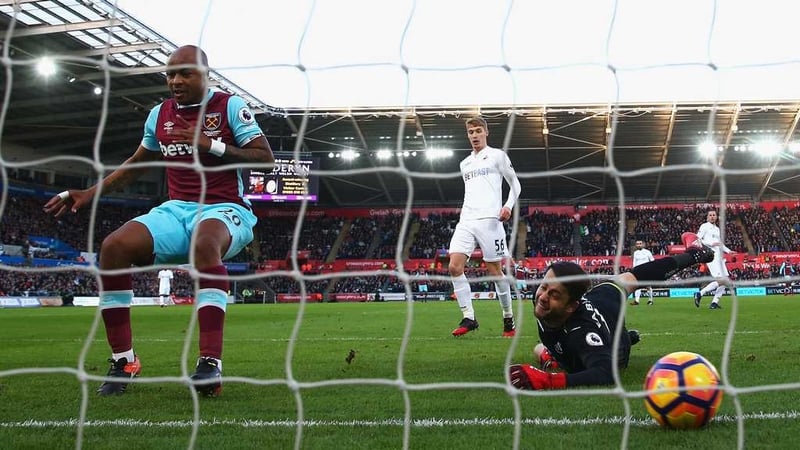 Andre Ayew opens the scoring for West Ham at Swansea
