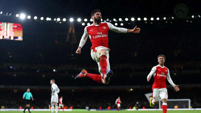 Olivier Giroud celebrates his late winner against West Brome