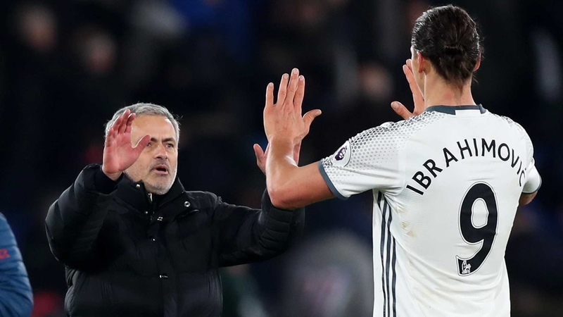 Jose Mourinho congratulates Zlatan Ibrahimovic after the Palace match earlier this month