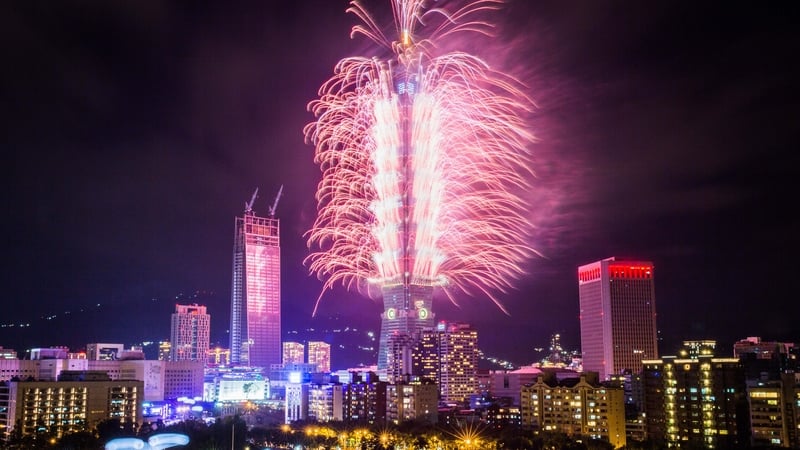 Fireworks light up the Taiwan skyline and Taipei 101 during New Years Eve celebrations